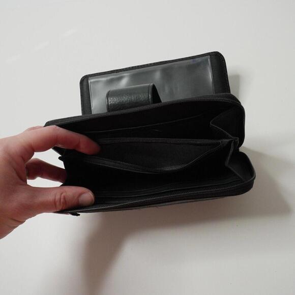 VTG Rolfs Wallet Clutch Checkbook Tri Fold‎ Black Pebbled Leather Organizer SEE - Picture 7 of 8